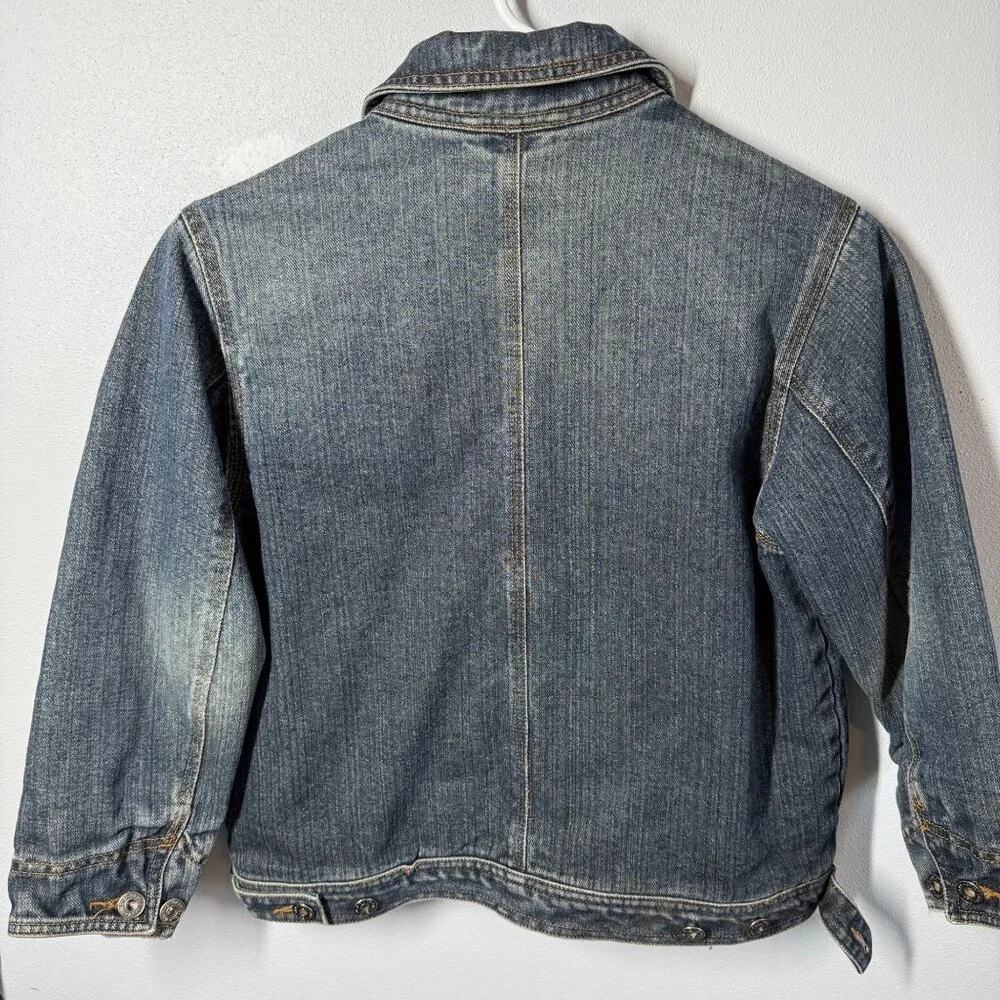 VTG‎ Old Navy Girls Lined Jean Jacket Small Zip Up Pockets Chores Fall Utility